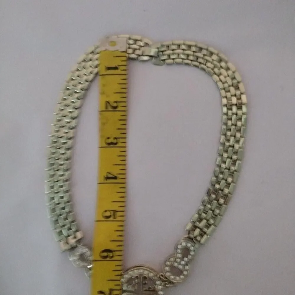 Necklace Gold Tone Rhinestone Cross Medallion Collar Statement Box Clasp Womens